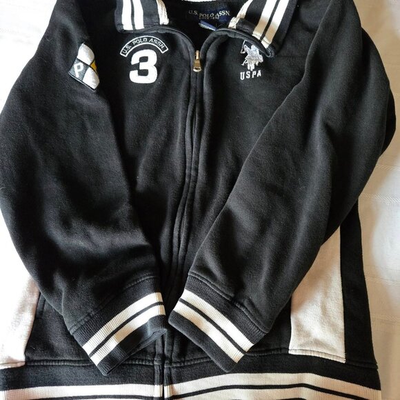 Boys Size 10/12  U.S. Polo  Black & White Full Zip Logo Jacket - Picture 8 of 10